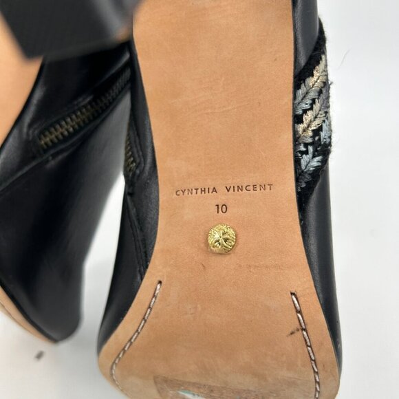 CYNTHIA VINCENT Black Blue Winona Leather Peep Toe High Heel Ankle Booties 10 - Picture 12 of 12